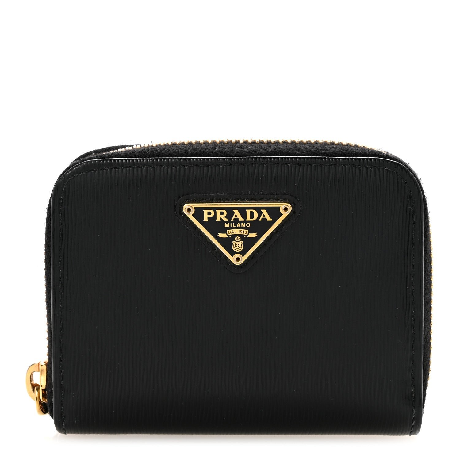 Prada Vitello Move Triangle Logo Zip Coin Purse Black