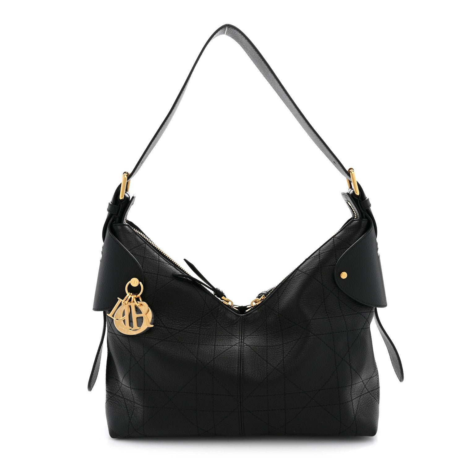 Christian Dior Grained Calfskin Flat Macrocannage Medium Voyage Bag Black