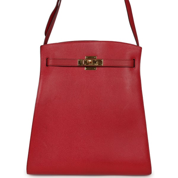 Vintage Hermes Kelly Sport 29 GM Rouge Vif Courchevel Gold Hardware