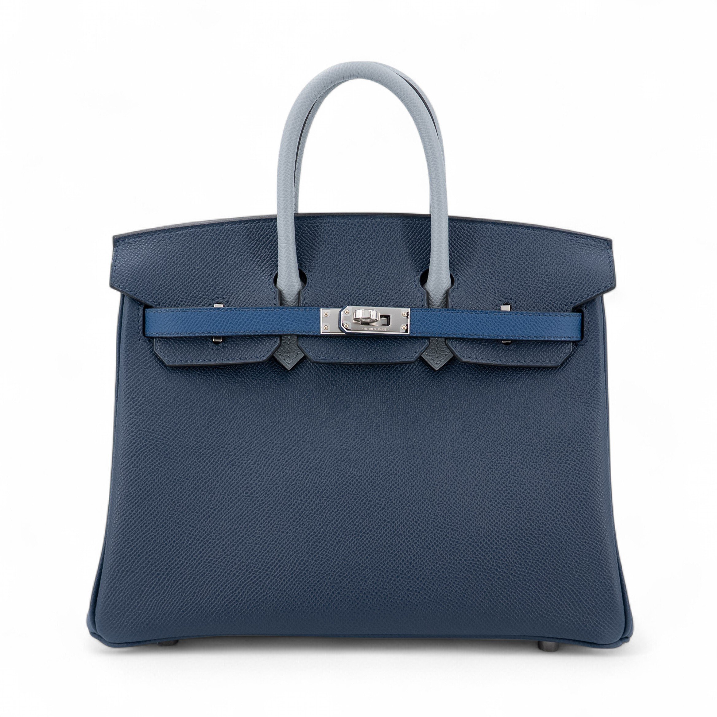 Hermes Brand New ( Rank N ) HERMÈS Birkin 25 Bleu Tie (P5) Gris Pantin (P0) Bleu Abysse (7K) Epsom Palladium hardware K (2025)