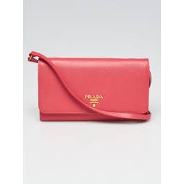Prada Pink Saffiano Leather Wallet with Strap Clutch Bag
