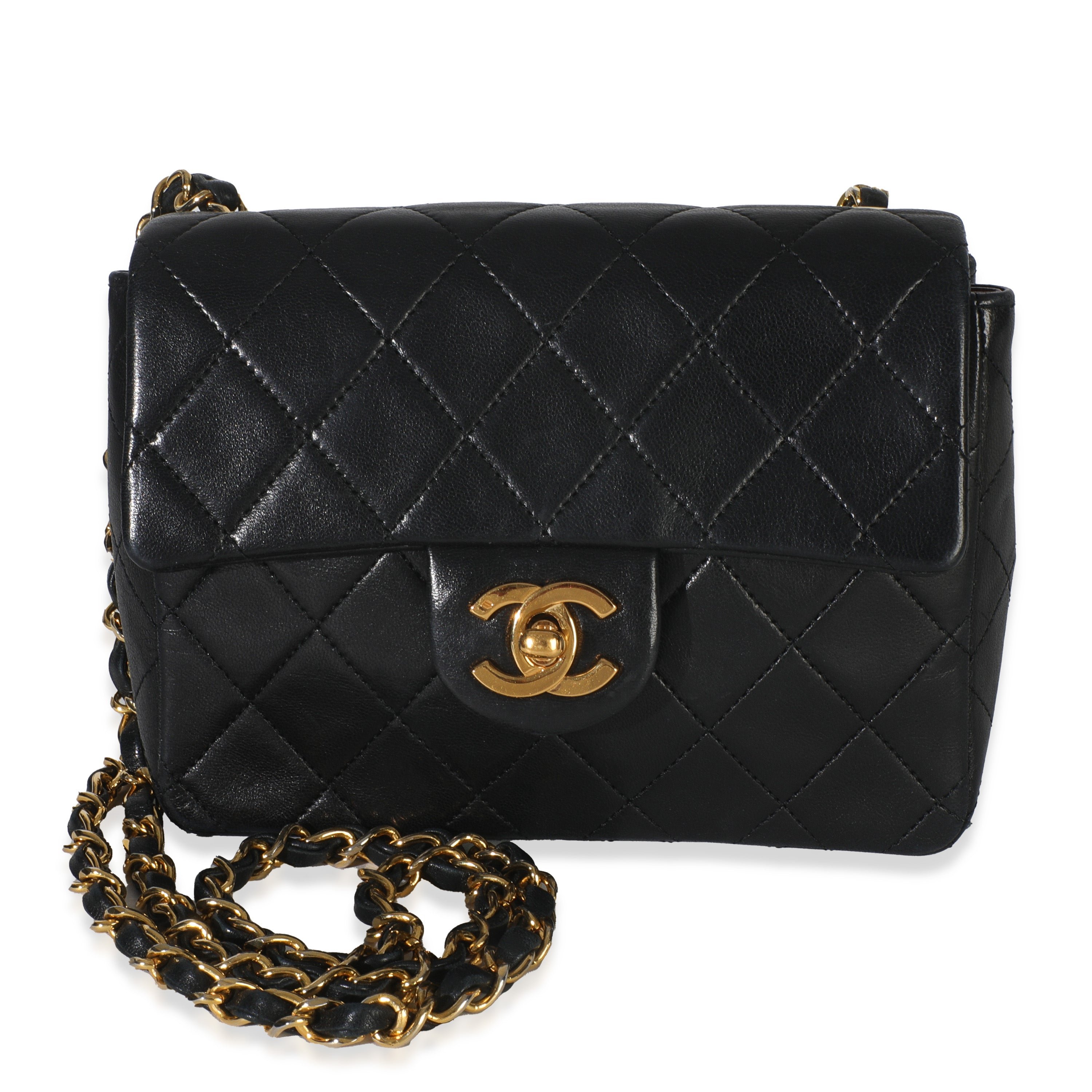 Chanel 24k Vintage Black Quilted Lambskin Mini Square Flap Bag
