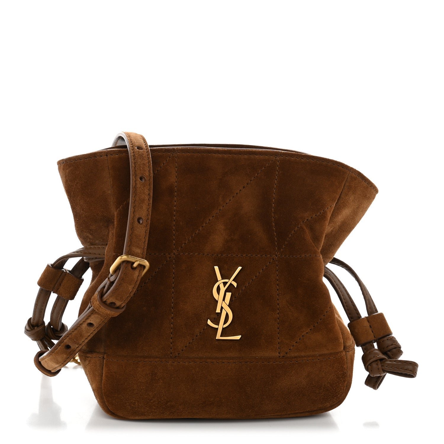 Saint Laurent Suede Calfskin Matelasse Monogram Mini Jamie Shoulder Pouch Bag Golden Leaf