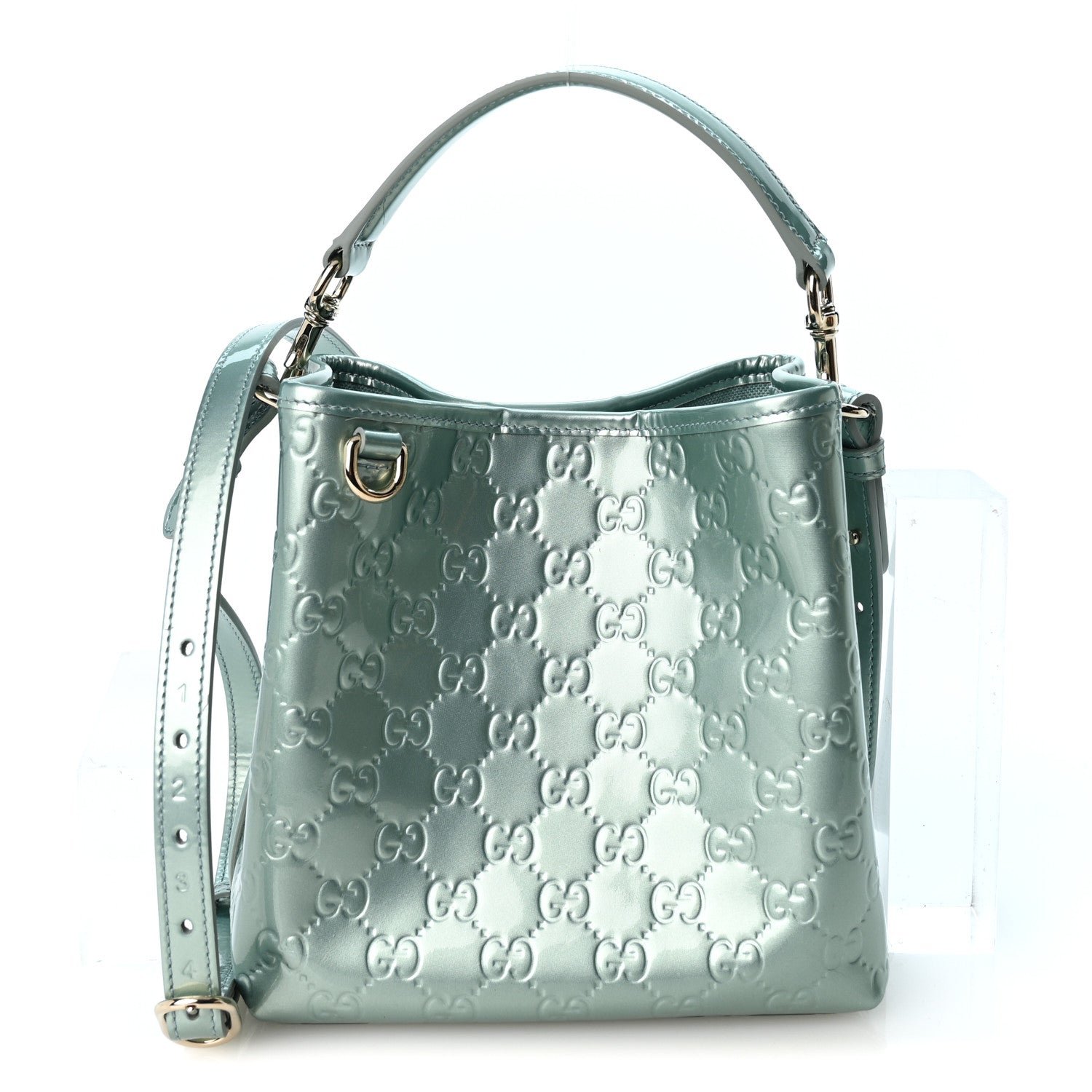 Gucci GG Supreme Monogram Emblem Mini Bucket Bag Light Blue