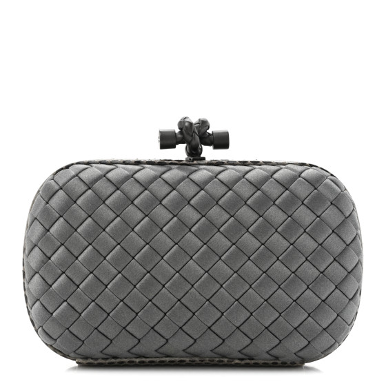 Bottega Veneta Satin Intreccio Impero Ayers Knot Clutch Grey