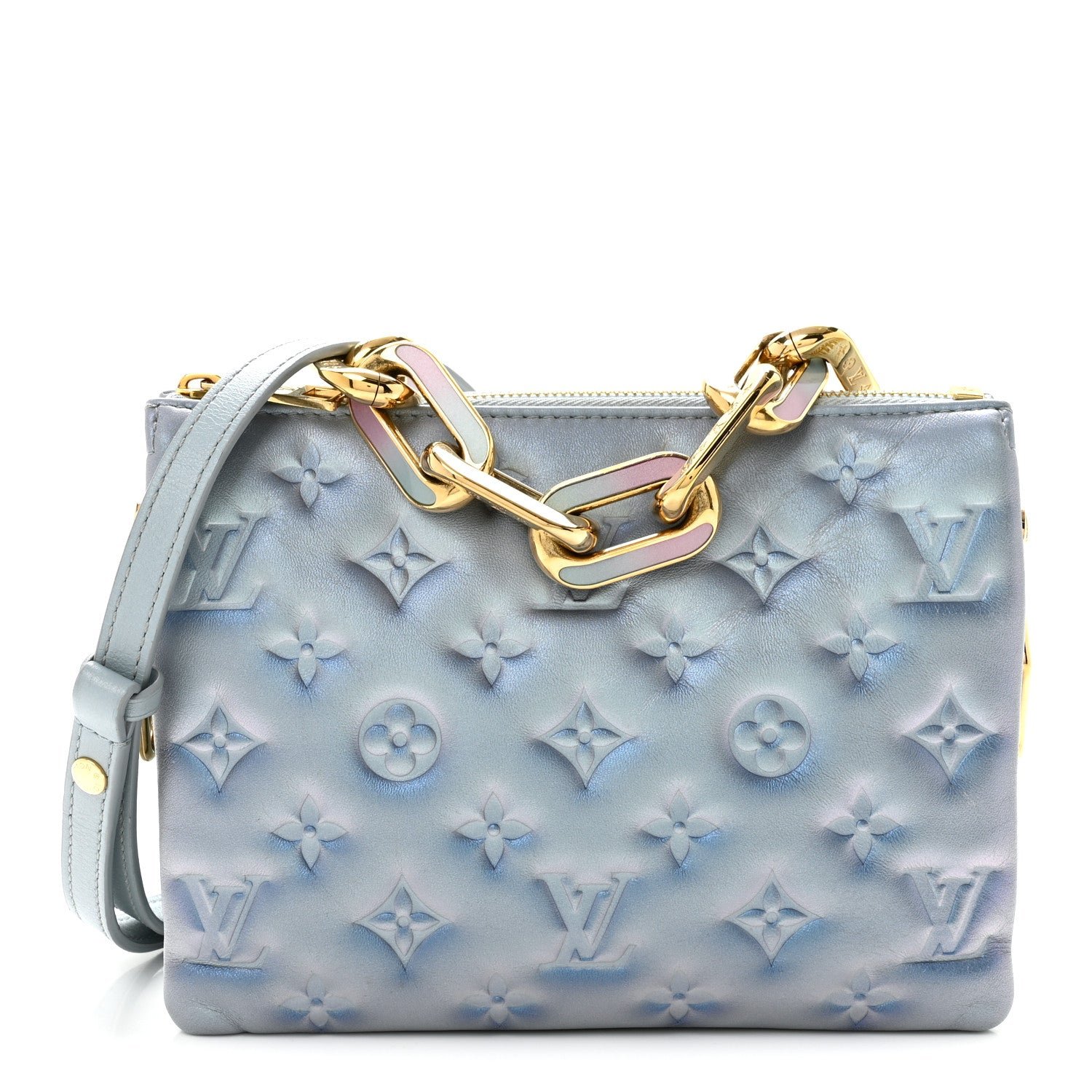 Louis Vuitton Metallic Lambskin Embossed Monogram Coussin BB Blue