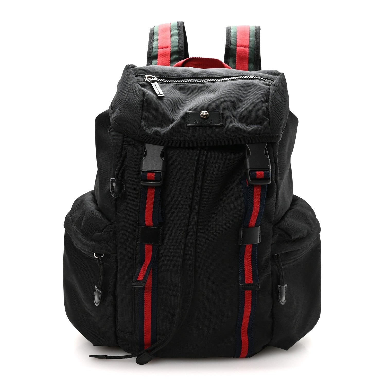 Gucci Techno Canvas Web Double Buckle Backpack Black