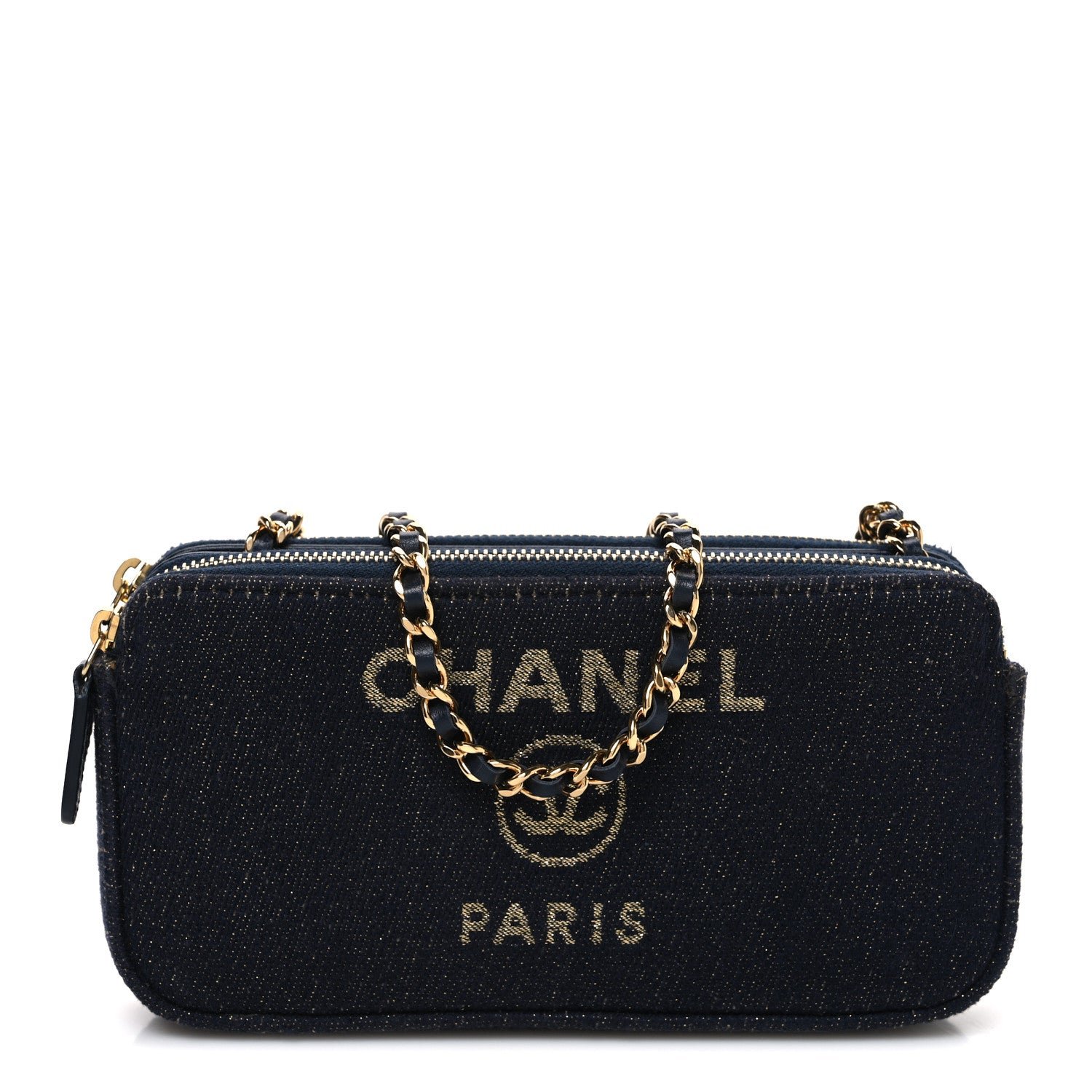 Chanel Canvas Small Deauville Clutch With Chain Navy