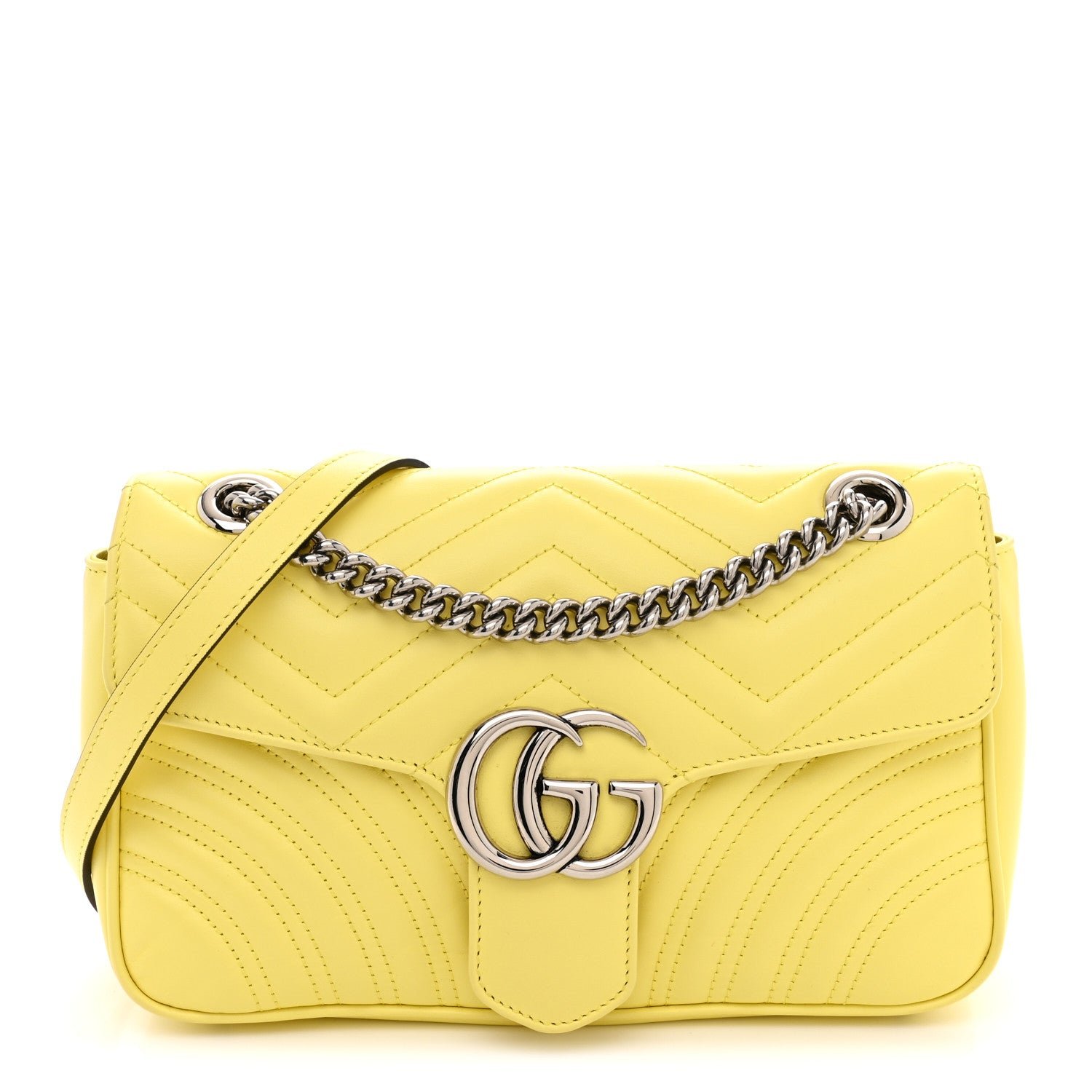 Gucci Calfskin Matelasse Small GG Marmont Shoulder Bag Banana