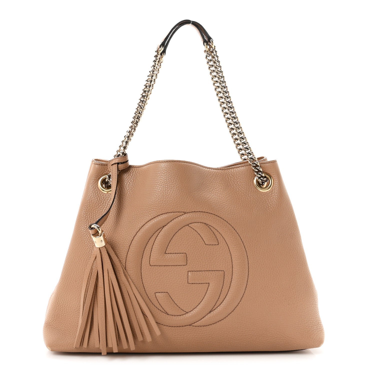 Gucci Pebbled Calfskin Medium Soho Chain Shoulder Bag Camelia