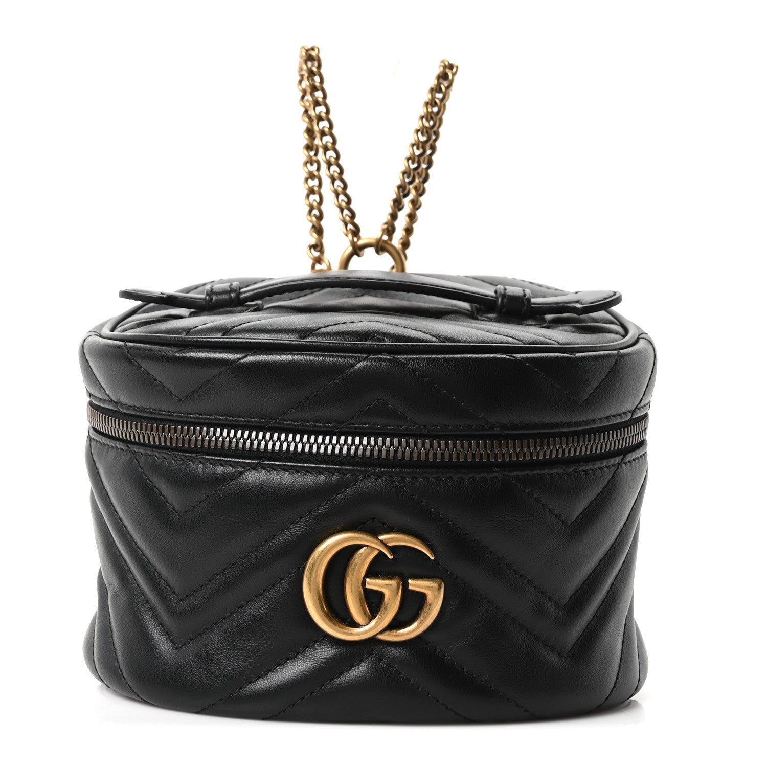 Gucci Calfskin Matelasse Mini GG Marmont Round Backpack Black