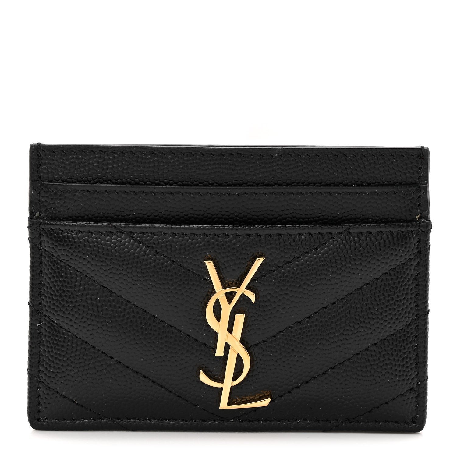 Saint Laurent Grain De Poudre Matelasse Chevron Monogram Credit Card Case Black