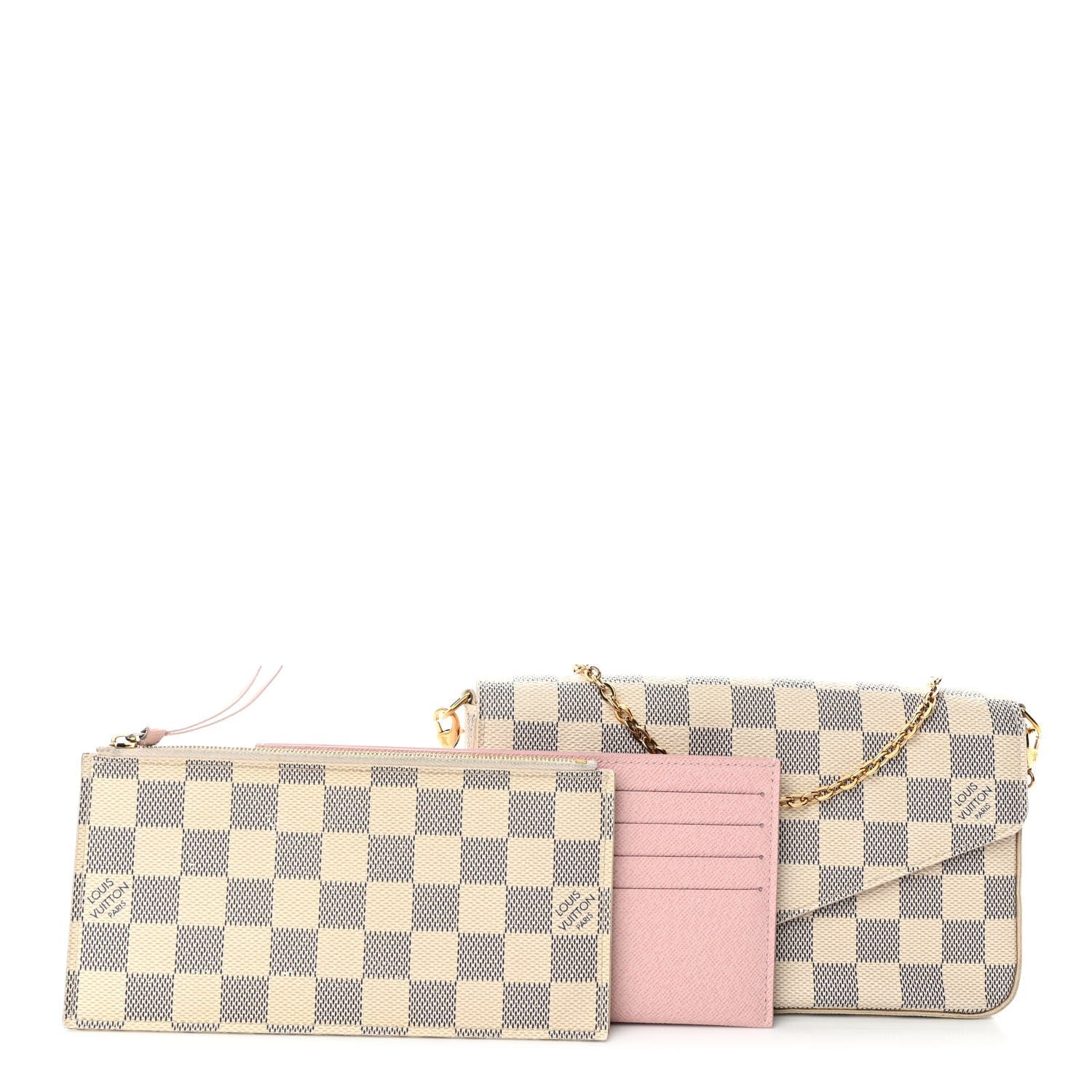 Louis Vuitton Damier Azur Pochette Felicie Chain Wallet Rose Ballerine