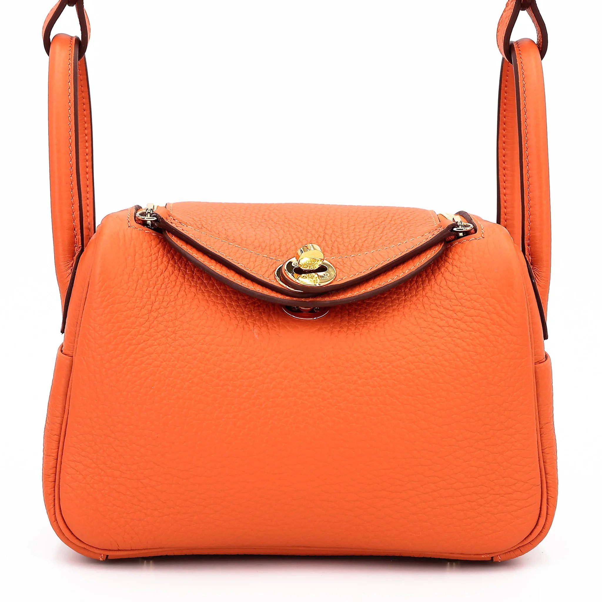 Excellent ( Rank SA ) HERMÈS Mini Lindy Orange (93) Clemence Gold hardware B (2023)
