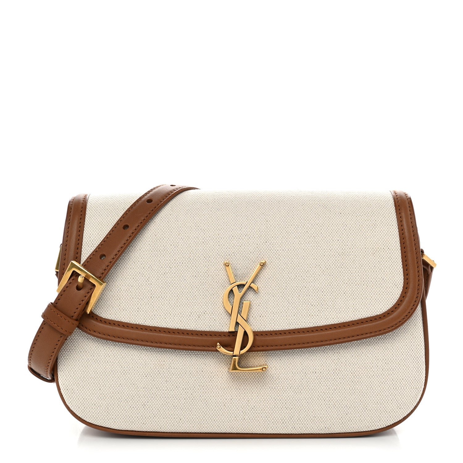 Saint Laurent Linen Calfskin Monogram Small Solferino Satchel Greggio Brick