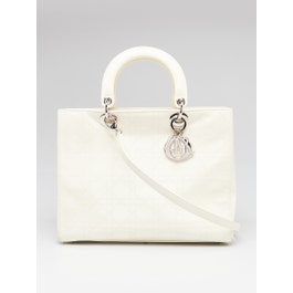 Dior Christian Dior Dark White Cannage Quilted Patent Leather Large Lady Dior Bag