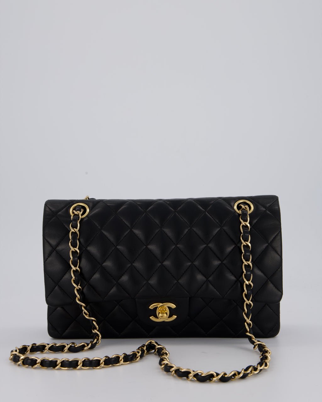 Chanel Black Classic Medium Double Flap Bag in Lambskin Leather with Gold Hardware