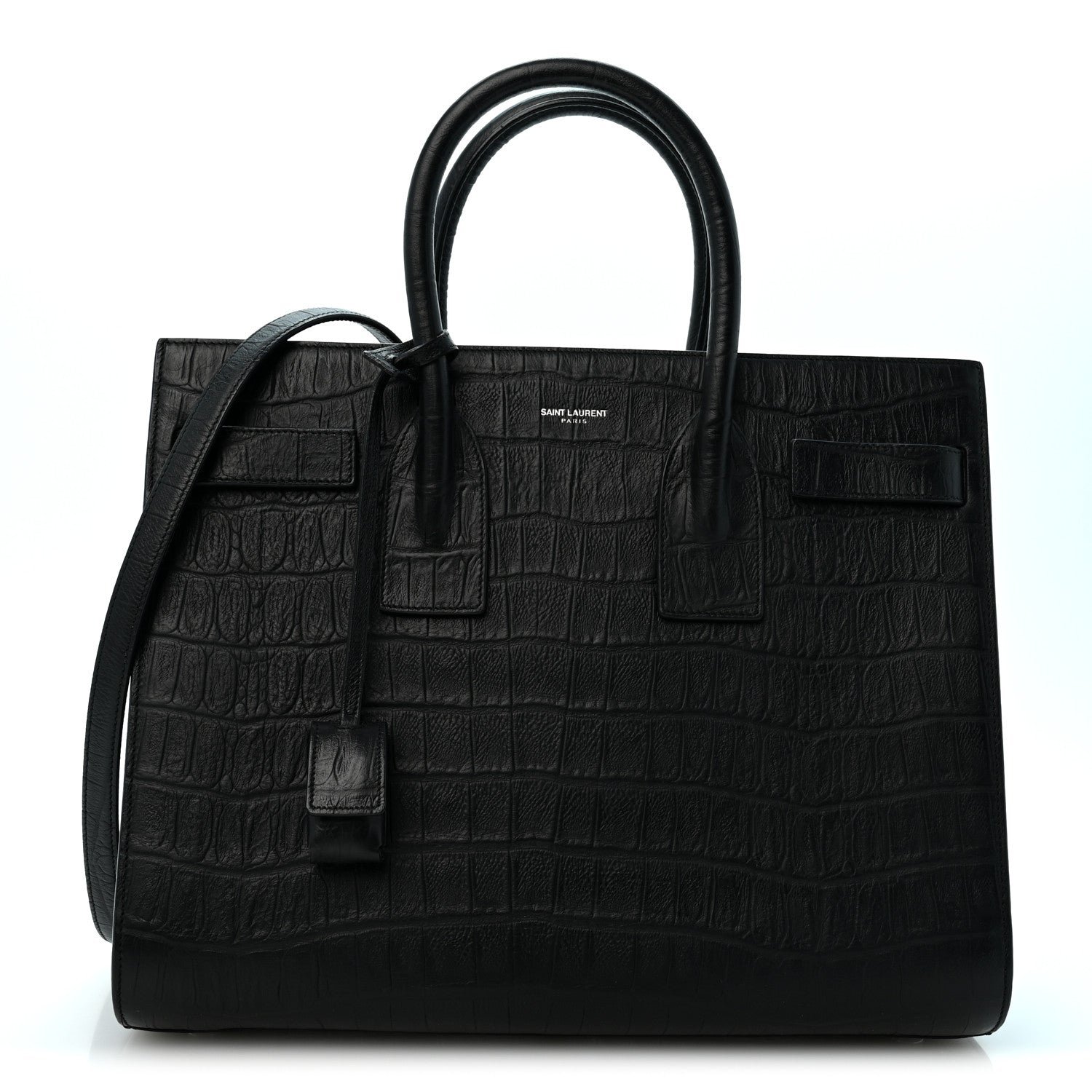 Saint Laurent Calfskin Crocodile Embossed Small Sac de Jour Black