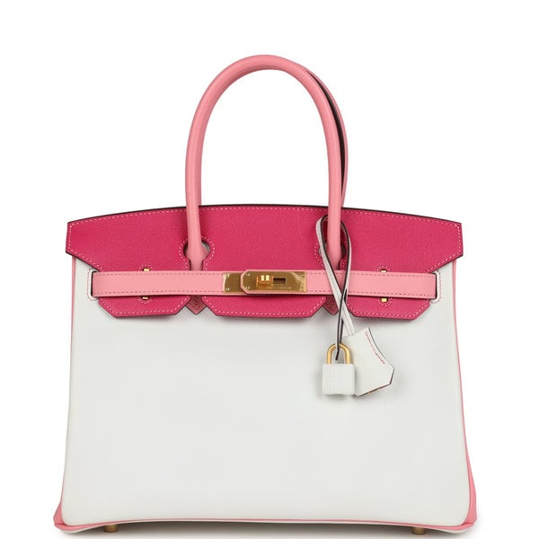 Hermes Pre-owned Hermes Special Order (HSS) Birkin 30 White, Rose Confetti and Rose Tyrien Epsom Brushed Gold Hardware