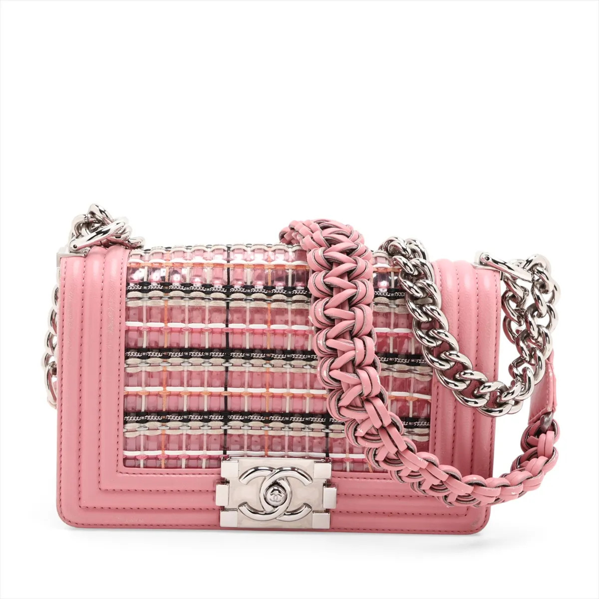 Chanel Boy Chanel 20 Small lambskin x vinyl Chain Shoulder Bag Pink Silver Metal