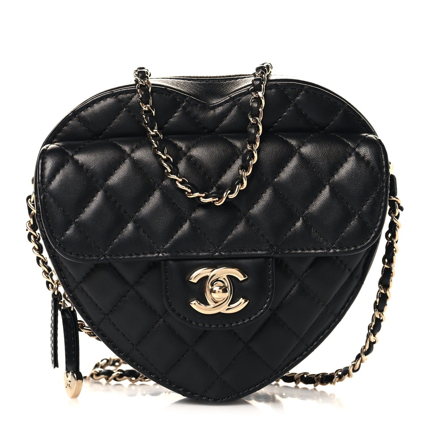 Chanel Lambskin Quilted CC In Love Heart Bag Black