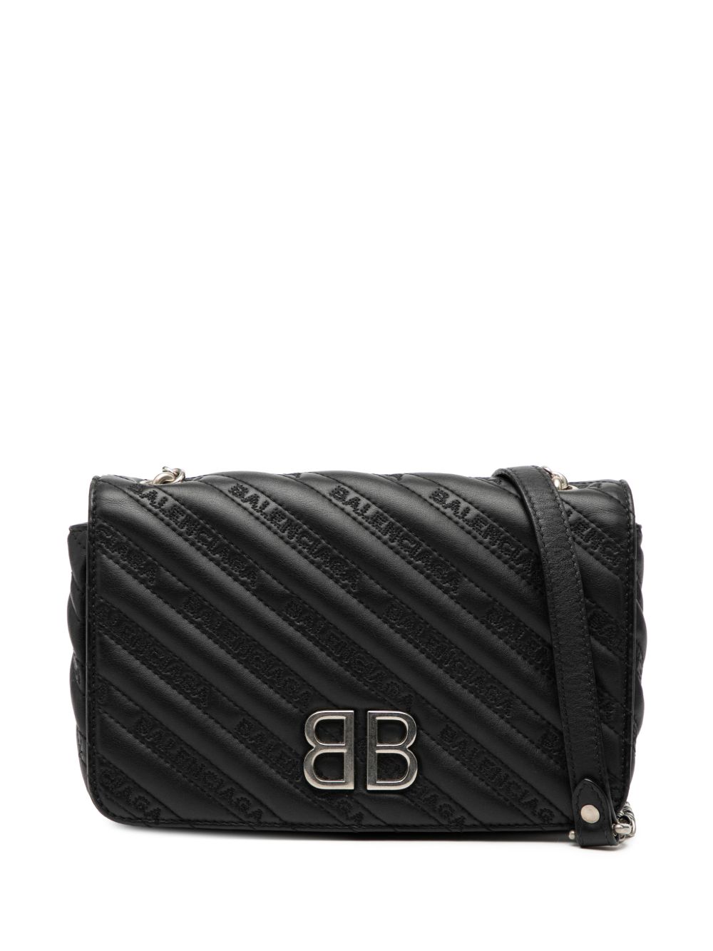 Balenciaga 2000-2025 Embossed Leather Allover Logo BB Wallet on Chain crossbody bag