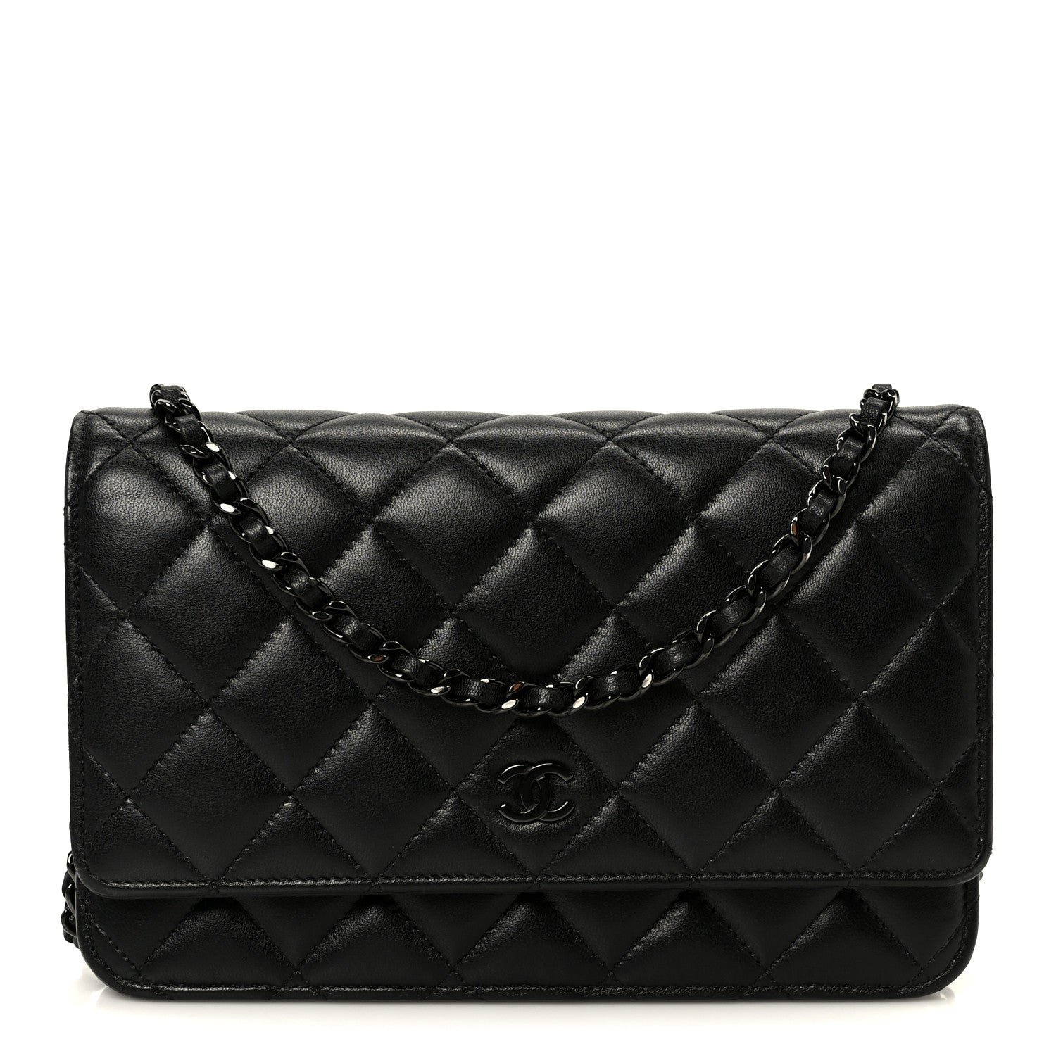 Chanel Pearly Lambskin Quilted Wallet On Chain WOC So Black