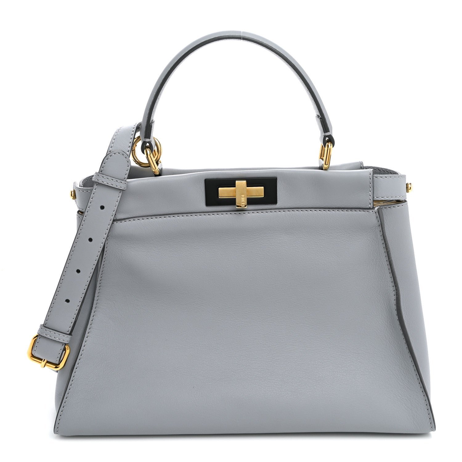 Fendi Vitello Seta Shiny Nappa Medium Peekaboo Iconic Satchel Ardesia Amido