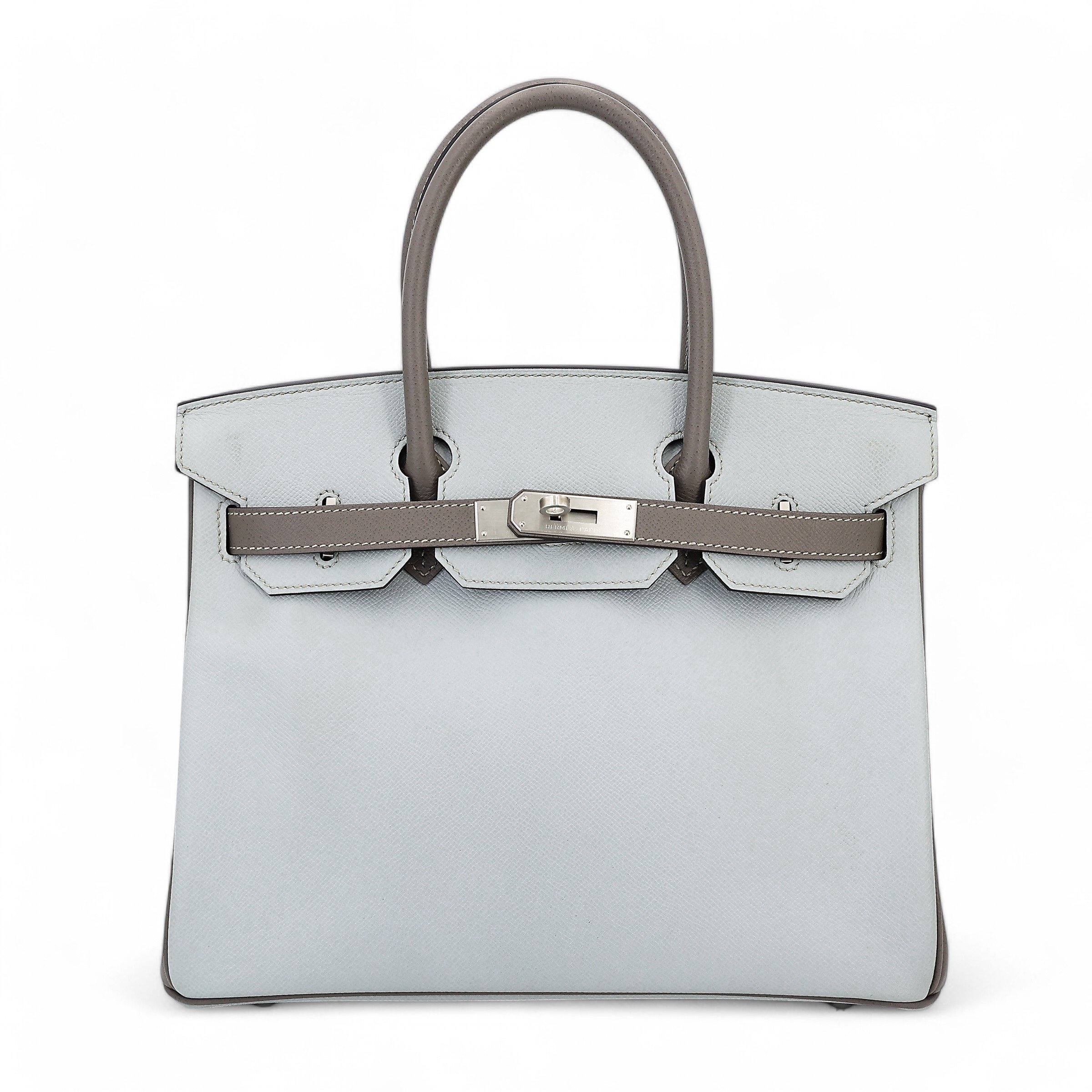 Very Good ( Rank A) HERMÈS Special Order Birkin 30 HSS Gris Mouette (4Z) Etain (8F) Epsom Brushed Palladium X (2016)