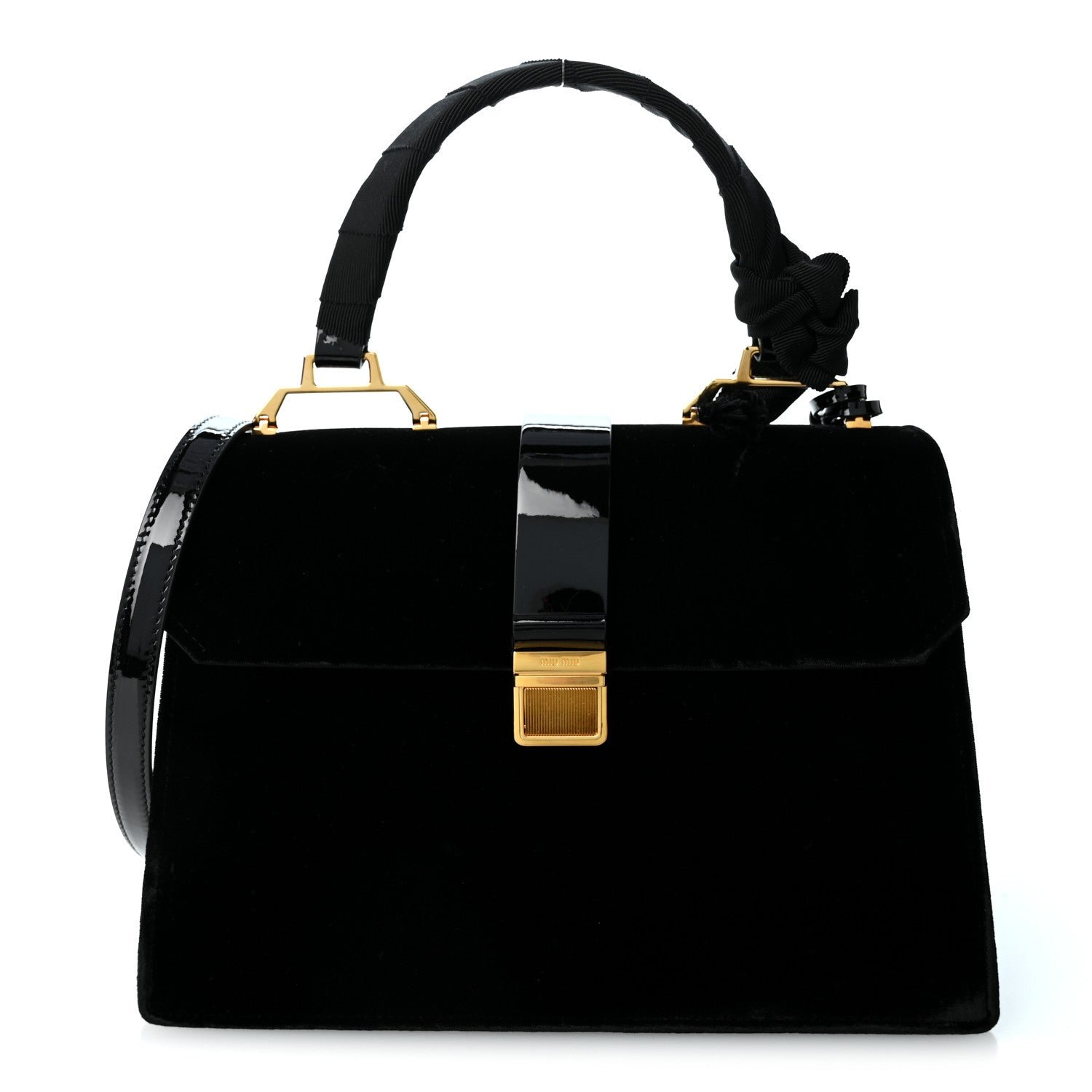 Miu Miu Velluto Vernice Madras Top Handle Bag Black