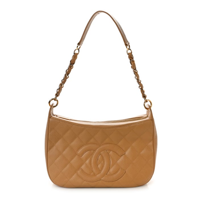 Chanel Caviar Quilted Timeless CC Shoulder Bag Beige