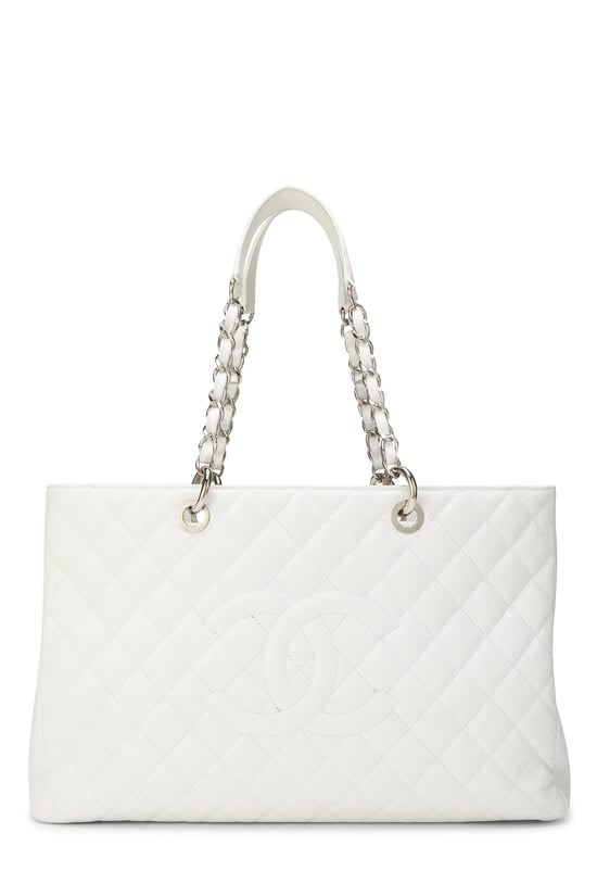 White Quilted Caviar Grand Shopping Tote (GST) XL
