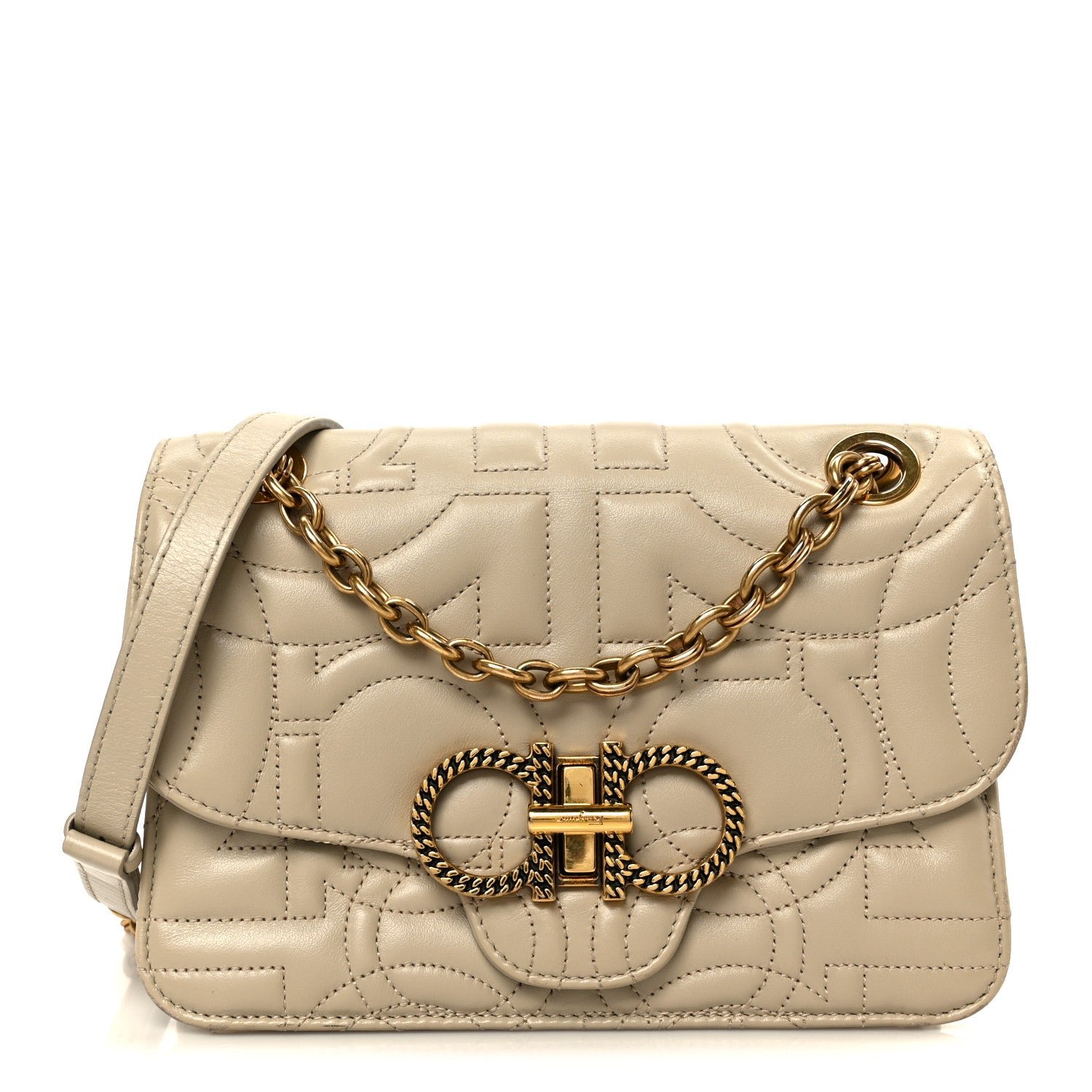 Salvatore Ferragamo Calfskin Quilted Gancini Flap Bag Peony