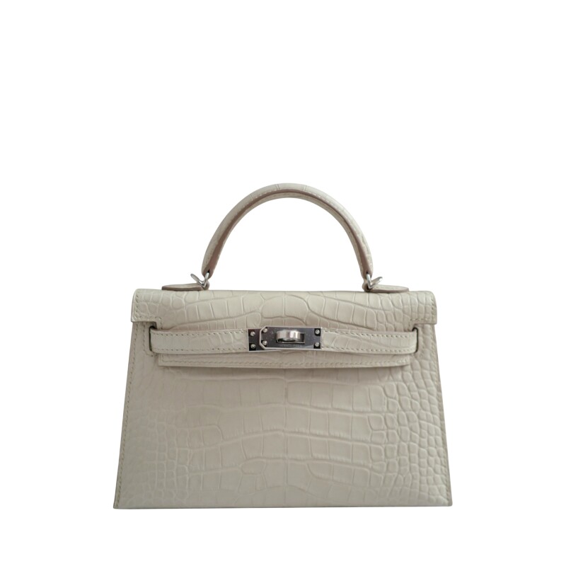 Hermes Beton Matte Alligator Mini Kelly 20 Palladium Hardware, 2025