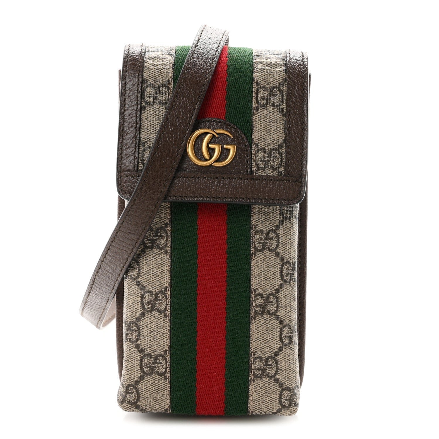 Gucci GG Supreme Monogram Web Ophidia Phone Crossbody Bag Beige New Acero