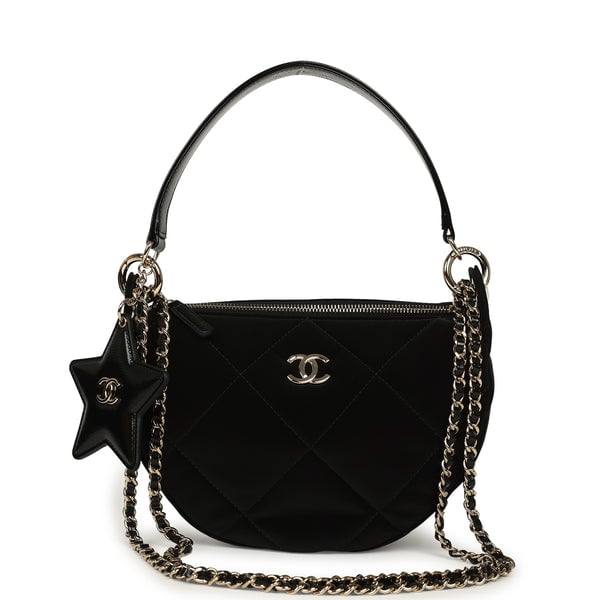 Chanel Coco Neige Clutch with Chain Black Velvet-Effect Nylon and Black Shiny Crumpled Calfskin Light Gold Hardware
