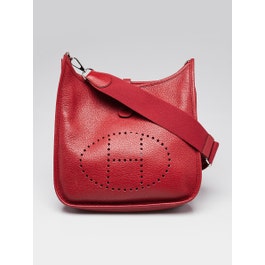 Hermes Rouge H Clemence Leather Evelyne PM III Bag