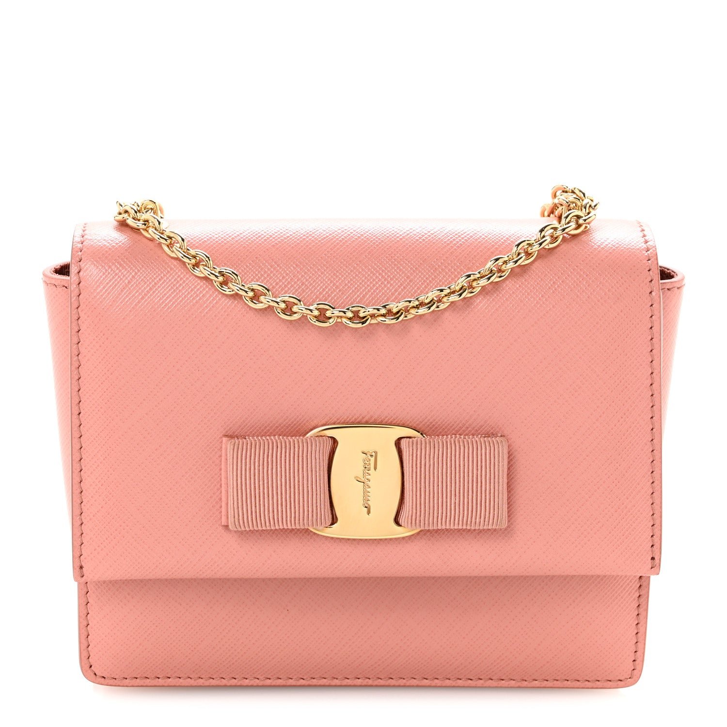 Salvatore Ferragamo Hammered Calfskin Mini Vara Bow Crossbody Bag Pink