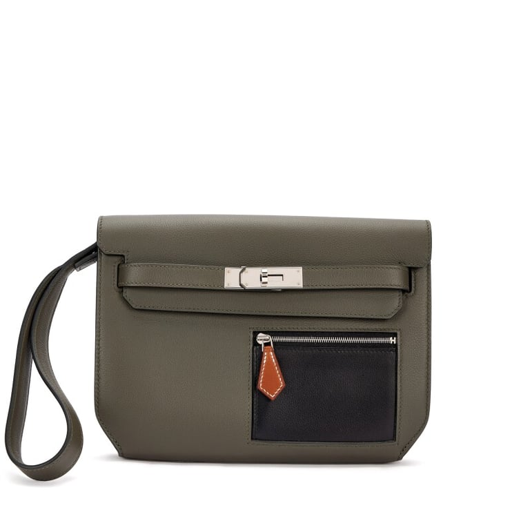 Hermes Vert de Gris Evercolor, Black Evergrain and Fauve Barenia Colormatic Kelly Depeches 25 Palladium Hardware, 2022