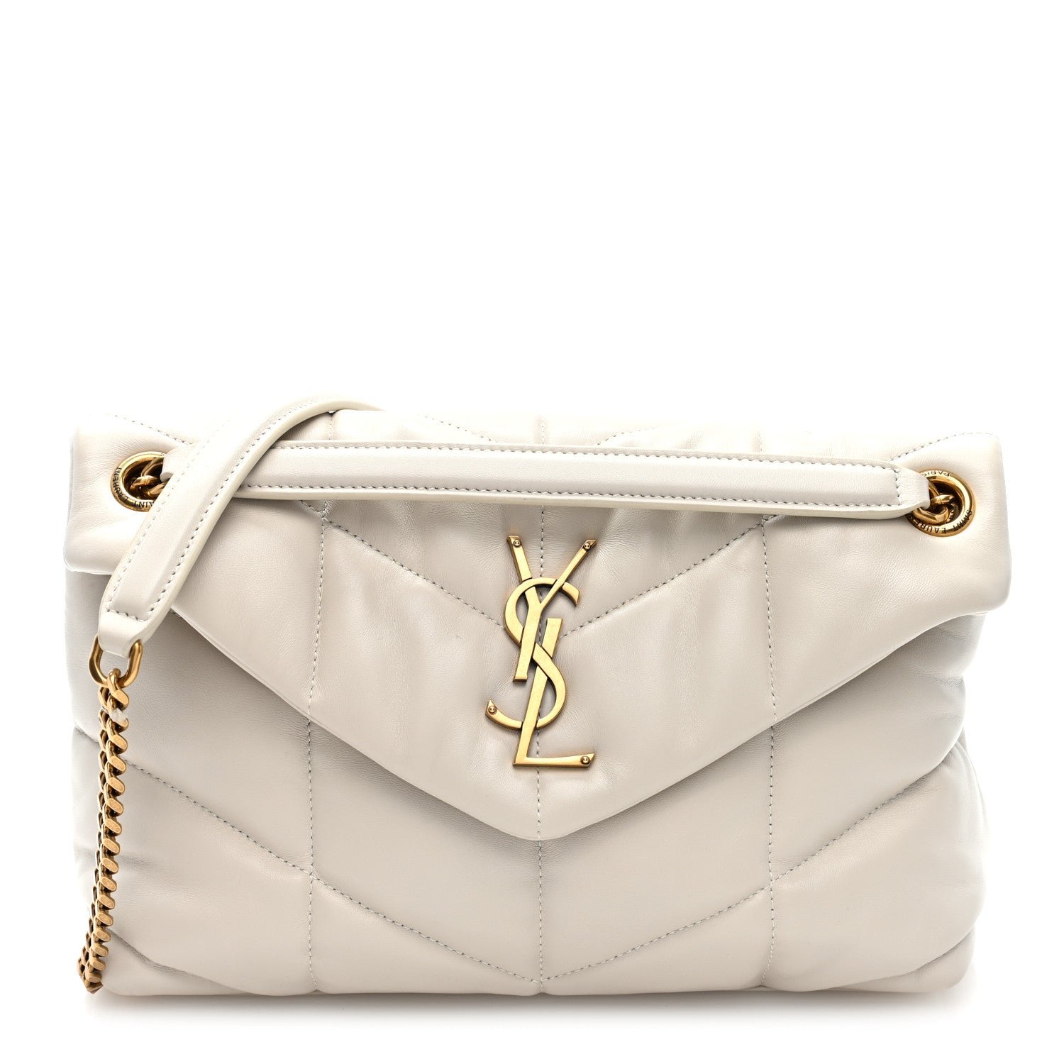 Saint Laurent Lambskin Quilted Small Loulou Puffer Monogram Chain Satchel Crema Soft
