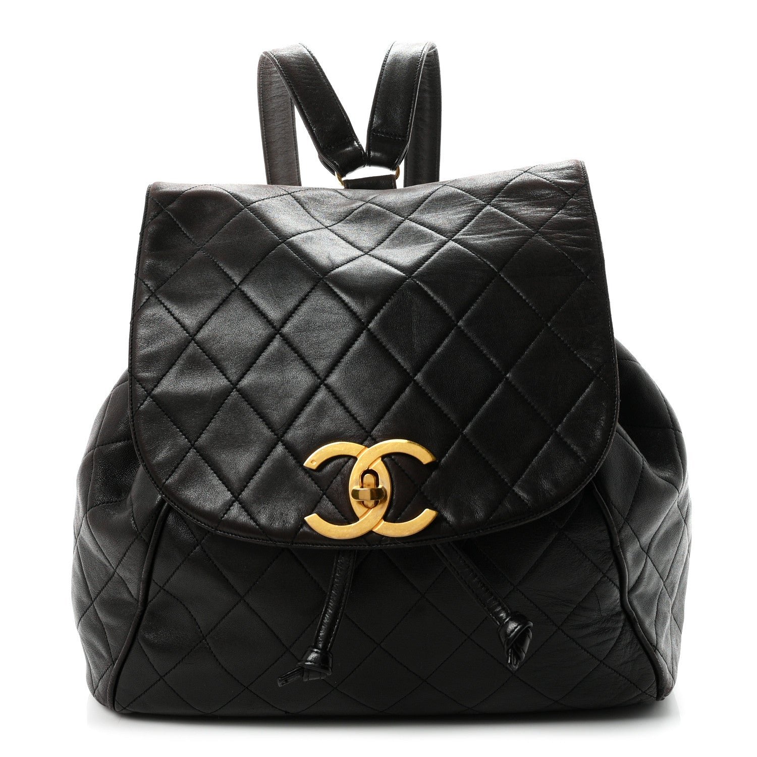 Chanel Lambskin Quilted Drawstring Backpack Brown