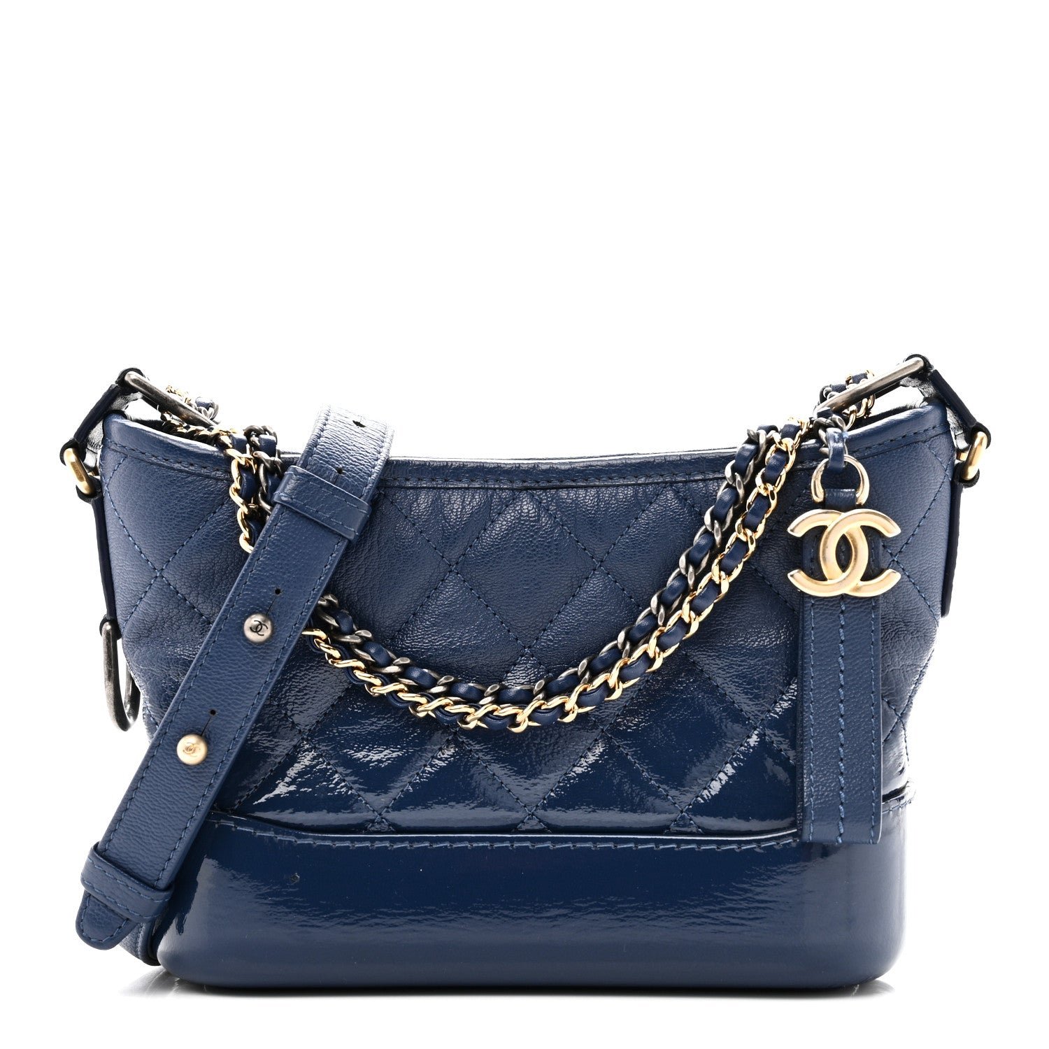 Chanel Patent Goatskin Quilted Small Gabrielle Hobo Blue