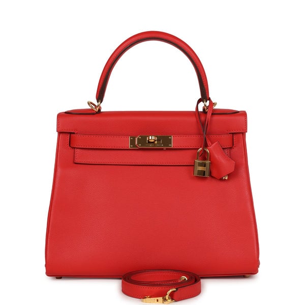 Hermes Pre-owned Hermes Kelly Retourne 28 Rouge Tomate Evercolor Gold Hardware
