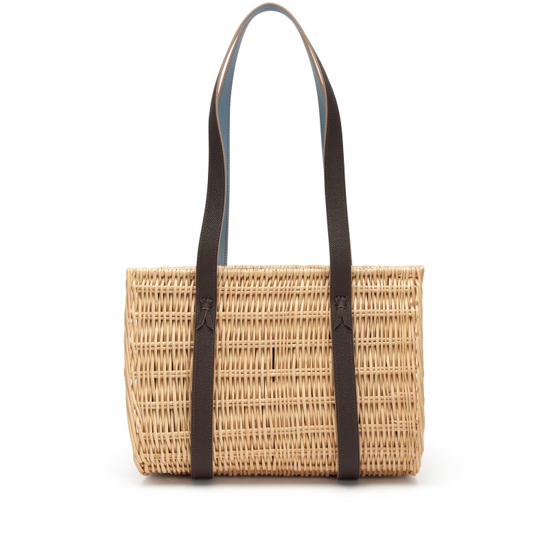 Hermes Ebene Epsom, Bleu Glacier Swift, and Chai Porosus Crocodile Petit H Wicker Basket PM, 2024