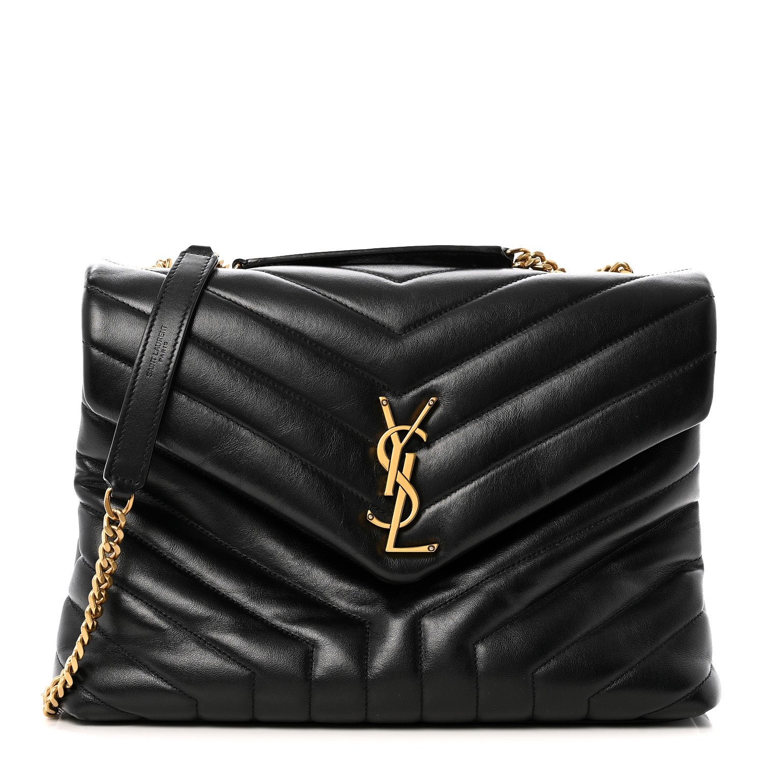 Saint Laurent Calfskin Y Quilted Monogram Medium Loulou Chain Satchel Black