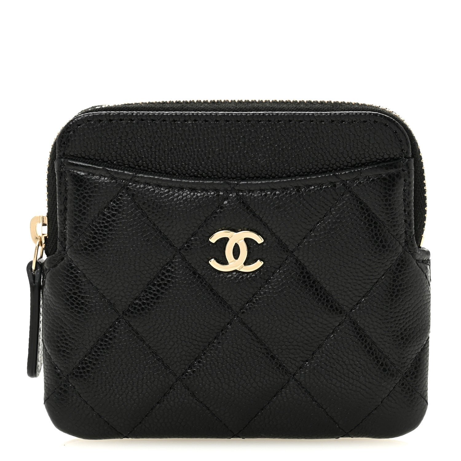Chanel Caviar Quilted Zip Card Holder Wallet Black