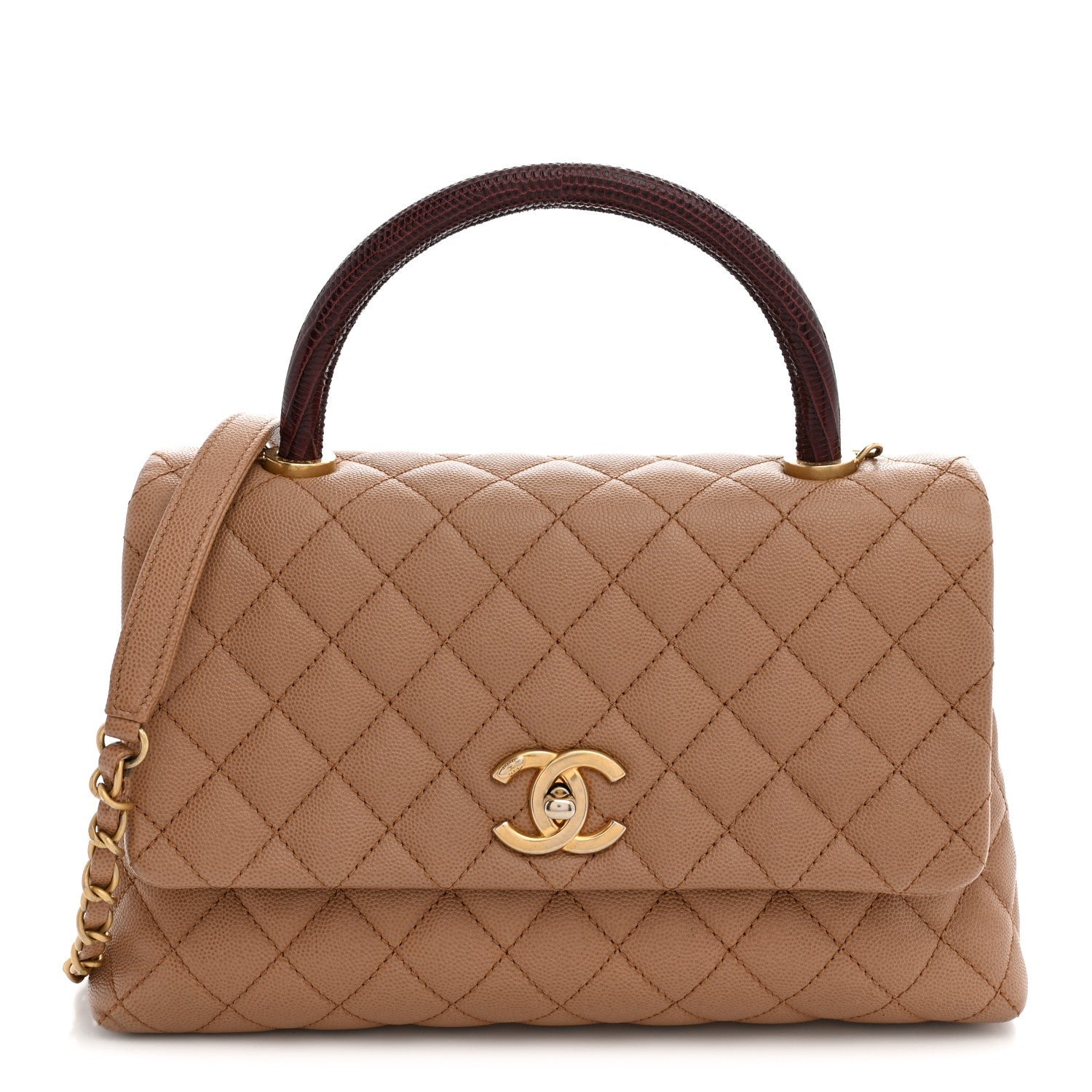 Chanel Caviar Lizard Quilted Small Coco Handle Flap Beige
