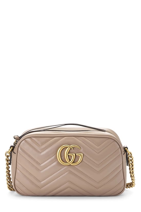 Beige Leather GG Marmont Crossbody Bag Small