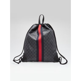 Gucci Black/Grey GG Coated Canvas Vintage Web Drawstring Backpack Bag