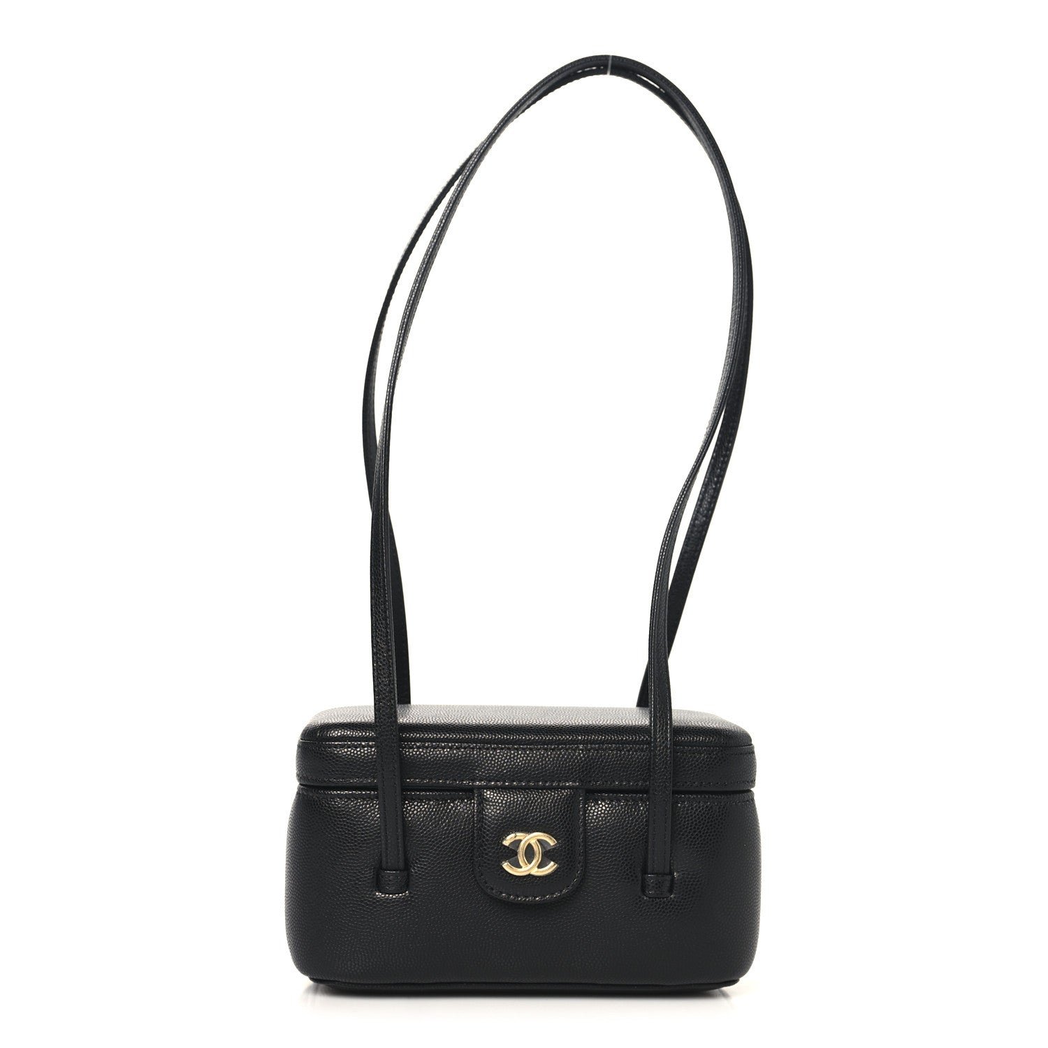 Chanel Shiny Caviar Preppy Coco Long Vanity With Strap Black
